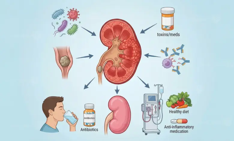 أسباب التهاب الكلى وطرق علاجه وأهم العوامل المؤدية للإصابة بالتهاب الكلى